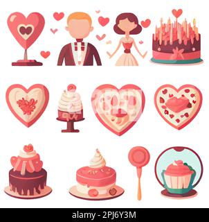 set sticker cartoon style couple in love wedding isolated on white background . Cartoons flat vector illustration Stock Vector