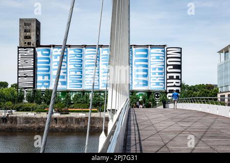 Buenos Aires, Argentina / November 16 2018: View of the iconic Woman's Bridge (Puente de la Mujer) in Puerto Madero. Stock Photo