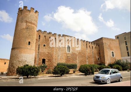 Architectural Sights of The Castle of the Counts of Modica (Castello dei Conti di Modica) in Alcamo, Trapani Province, Sicily, Italy. Stock Photo