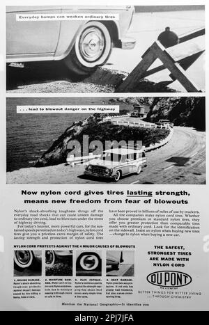 DuPont tires, tire, tyre advert in a Natgeo magazine, July 1957 Stock Photo