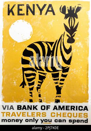 Bank of America traveller cheques Kenya advert in a Natgeo magazine, December 1959 Stock Photo