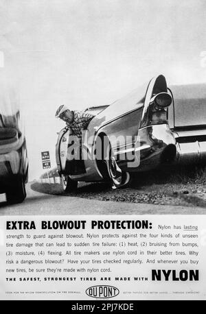 DuPont Nylon tires, tire, tyre  advert in a Natgeo magazine, August 1959 Stock Photo
