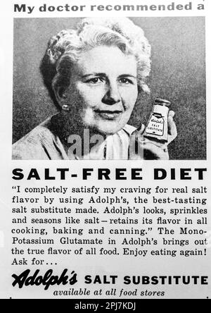 Adolph's salt substitute advert in a Natgeo magazine, August 1959 Stock Photo