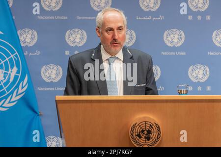 New York, USA. 31st Mar, 2023. Spokesperson for the Secretary-General Stephane Dujarric speaks during briefing at United Nations Headquarters in New York on March 31, 2023. (Photo by Lev Radin/Sipa USA) Credit: Sipa USA/Alamy Live News Stock Photo