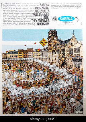 Sabena Belgian airlines advert in a Natgeo magazine, March 1969 Stock Photo
