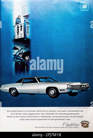 '69 Cadillac Fleetwood Eldorado advert in a Natgeo magazine, March 1969 Stock Photo