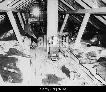 Inside an earth hut, where the prisoners had to sleep at Kaufering IV – Hurlach concentrtion camp, part of the Dachau concentration camp complex Stock Photo