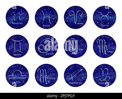 Set with 12 zodiac signs on white background, illustration Stock Photo