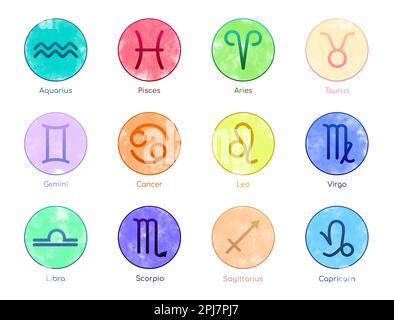 Set with 12 zodiac signs on white background, illustration Stock Photo