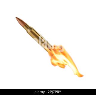 Bullet with flames flying on white background Stock Photo