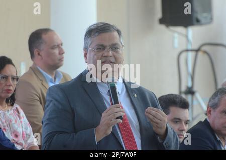 March 31, 2023, Natal, Rio Grande do Norte, Brasil: (INT) Governor Bezerra during launch of the National Program for Public Safety with Citizenship. March 31, 2023, Natal, Rio Grande do Norte, Brazil: Governor of Rio Grande do Norte, Fatima Bezerra at the Government school during the launch of the National Program for Public Safety with Citizenship in Rio Grande do Norte Ã¢â‚¬' PRONASCI II, in partnership with the Ministry of Justice Minister Flavio Dino. On the occasion, vehicles, equipment and services were delivered to strengthen Public Security in Rio Grande do Norte. Pronasci II will ha C Stock Photo