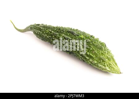 Green Bitter Gourd Melon Isolated on a White Background Stock Photo