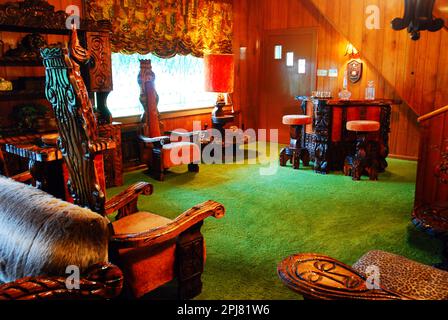 The Famous Jungle Room at Graceland, Home of singer and entertainer Elvis Presley in Memphis Tennessee Stock Photo