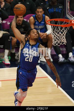 Washington, USA. 31st Mar, 2023. WASHINGTON, DC - MARCH 31: Orlando Magic guard Markelle Fultz (20) in for a score during a NBA game between the Washington Wizards and the Orlando Magic, on March 31, 2023, at Capital One Arena, in Washington, DC. (Photo by Tony Quinn/SipaUSA) Credit: Sipa USA/Alamy Live News Stock Photo