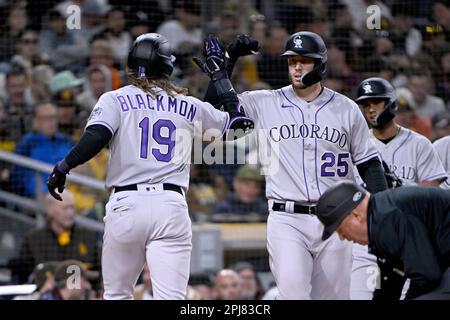 May 3 2022: Colorado right fielder Charlie Blackmon (19) gets a hit during  the game with Washington Nationals and Colorado Rockies held at Coors Field  in Denver Co. David Seelig/Cal Sport Medi