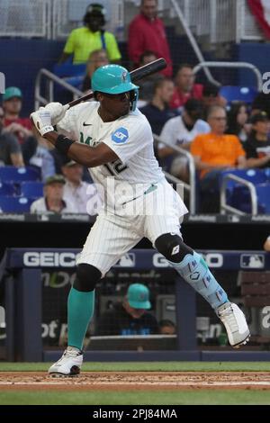 MIAMI, FL - MARCH 31: Miami Marlins third baseman Jean Segura (9