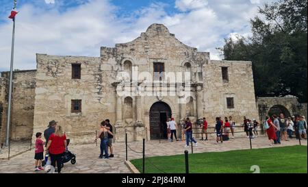 The Alamo is a former mission and iconic historical site in San Antonio, Texas where a pivotal battle took place during the Texas Revolution in 1836. Stock Photo