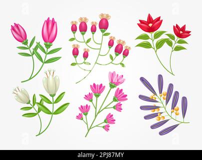 3d flower illustration set. Floral elements are suitable for wedding invitations, birthdays, postcards and congratulations Stock Vector