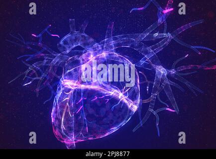 Human heart of neon particles. Bright magic heart health concept art in ...