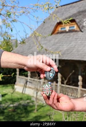 Happy Easter! Traditional painted easter eggs from Romania Stock Photo