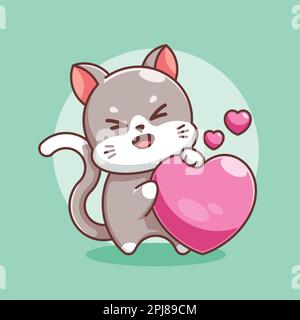 Cute cat with love heart cartoon Stock Vector