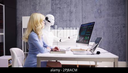 Financial Data Analyst Using AI Technology And Machine Learning Stock Photo