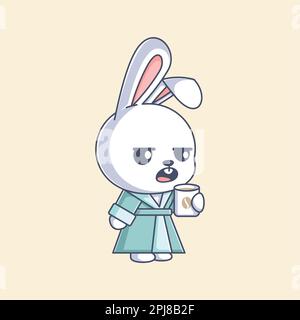 Cute bunny drinking coffee in the morning Stock Vector