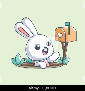 Happy cute bunny getting a love letter Stock Vector
