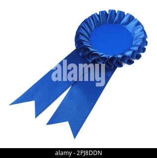 One blue award ribbon isolated on white Stock Photo