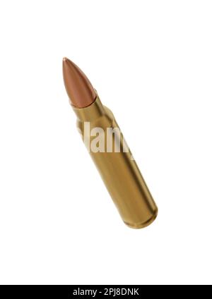 One bullet isolated on white. Firearm ammunition Stock Photo