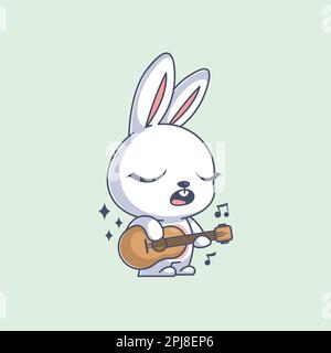 Cute bunny singing and playing guitar Stock Vector