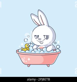 Cute bunny in a bathtub with rubber duck Stock Vector