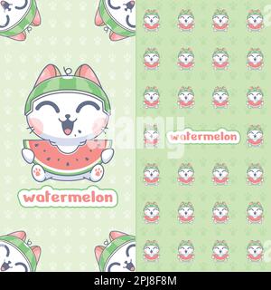 Cute cat eating watermelon cartoon Stock Vector