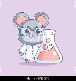 Cute mouse scientist with eyeglasses cartoon Stock Vector