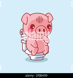 Cute pig pooping on toilet Stock Vector