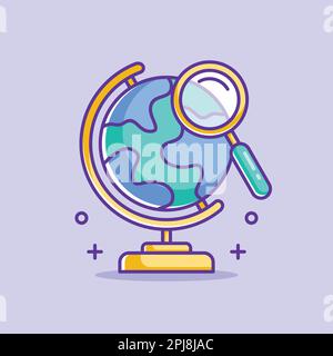 Cute globe with magnifying glass cartoon Stock Vector