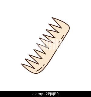 Bamboo comb. Zero waste material for durable use. Useful qualities for hair. Colorful hand drawn vector isolated illustration doodle with contour. Ico Stock Vector