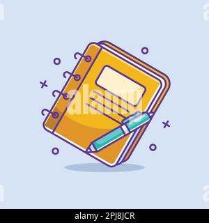 Cute notebook and pen cartoon Stock Vector