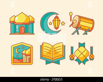 Collection of cute Eid Mubarak icons Stock Vector
