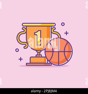 Cute trophy with basketball cartoon Stock Vector