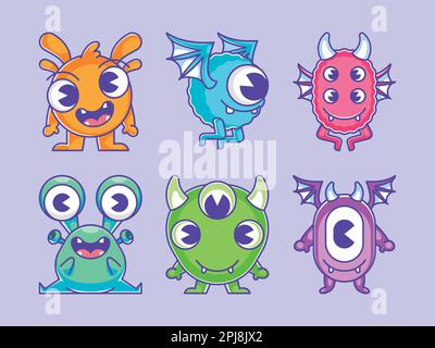 Collection of cute monster character designs Stock Vector