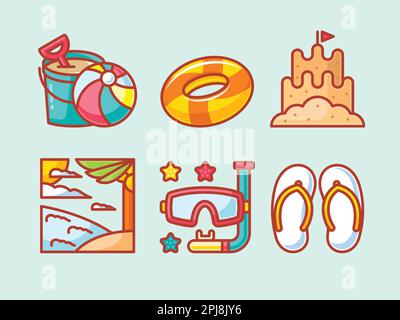 Cute summer beach sticker collection Stock Vector