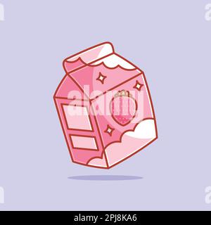 Cute strawberry milk carton box Stock Vector