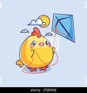 Cute chicks are playing kites Stock Vector