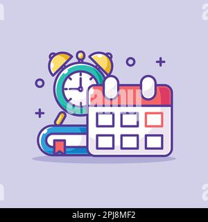 Cute time to study with a clock and calendar Stock Vector