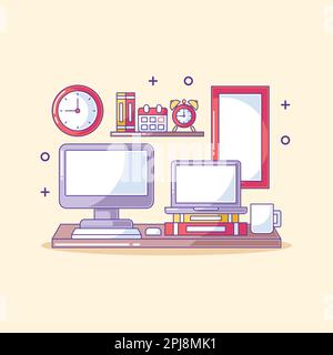 Workspace in a room with a computer on a desk cartoon Stock Vector