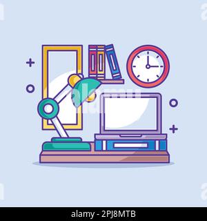 Home office wall with clock cartoon Stock Vector