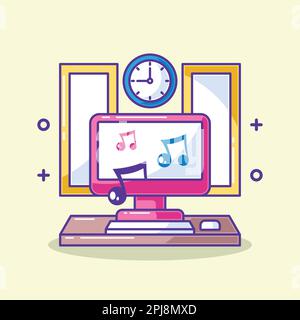 Workspace in a room with a computer table Stock Vector
