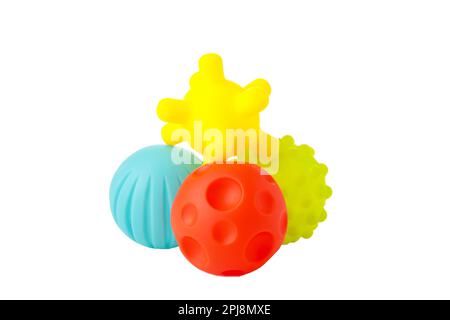 Tactile or sensory balls to enhance the cognitive and physical processes of children. Top view Stock Photo