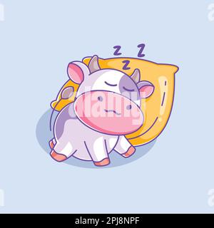 Cute cow sleeping on a pillow Stock Vector